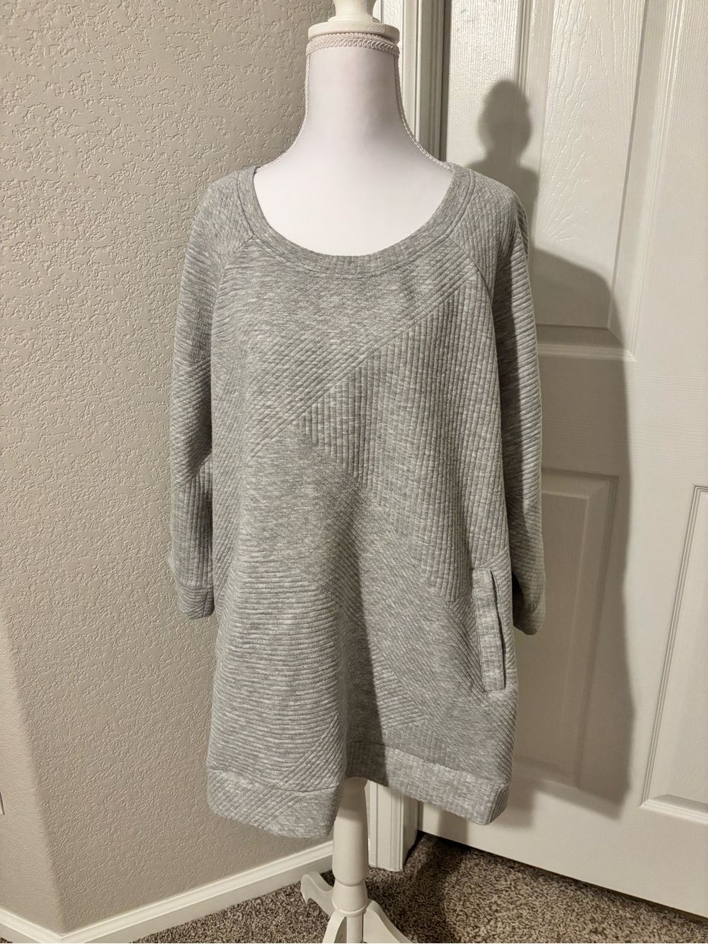 Tribal Light Gray Ribbed Scoop-Neck Sweater Tunic